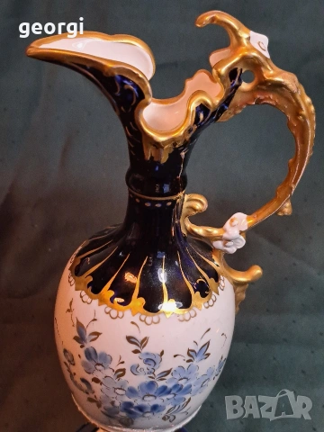 порцеланова ваза амфора Royal Dux кобалт с позлата , снимка 2 - Вази - 53941491