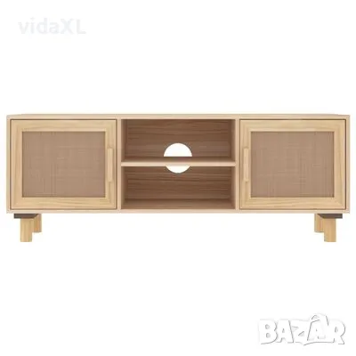 vidaXL ТВ шкаф, кафяв, 105x30x40 см, бор масив и естествен ратан(SKU:345617), снимка 3 - Шкафове - 48920923