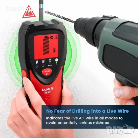 НОВ Stud Finder скенер за стена - метали, кабели, дърво KAIWEETS KES01 за гипсокартон с аларма, снимка 5 - Гедорета - 50502399