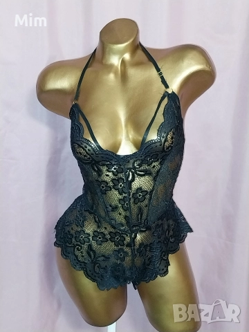 S/M Черно еластично, дантелено боди с отворено дъно , снимка 2 - Корсети, бюстиета, топове - 52668333