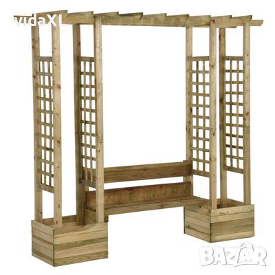 vidaXL Градинска пергола с пейка и саксии, импрегниран бор масив(SKU:318565, снимка 1 - Градински мебели, декорация  - 45286301