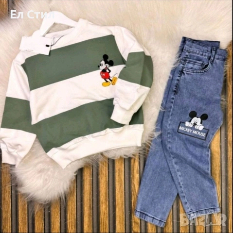 📌#Комплект с #дънки и блузка с апликация на Мики – 2 части 6/7 7/8 Години Цена 27.40 € Еконт