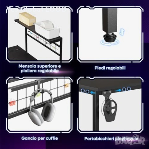 Bestier L-образно бюро с LED и контакти 106см, снимка 7 - Маси - 53883613