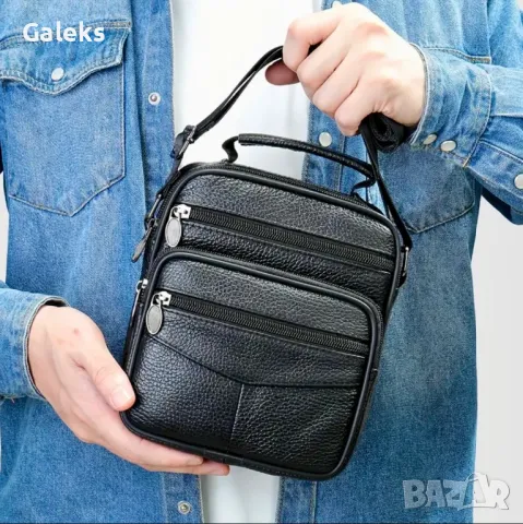 Мъжка класическа и компактна кожена чантичка NIUCUNZH*/Черна естествена кожа!, снимка 7 - Чанти - 50289848