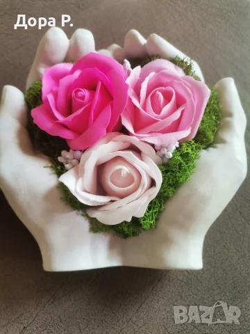 Красив сувенир от гипс с декорация рози, снимка 3 - Декорация за дома - 50926643
