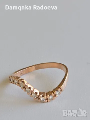 Златен пръстен с Диаманти , снимка 2 - Пръстени - 49847453