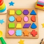 Дървена играчка с 16 цветни формички – Пъзел игра за деца, снимка 5