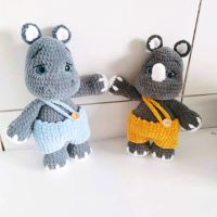 Плетена плюшена играчка - хипопотам и носорог, снимка 2 - Плюшени играчки - 45237659
