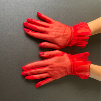 Елегантни къси тюлени ръкавици в червено - код 8644, снимка 4 - Ръкавици - 44290964