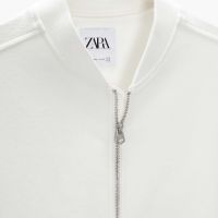 Мъжко текстурирано бомбър яке Zara, Бяло, XL, снимка 4 - Якета - 45593254