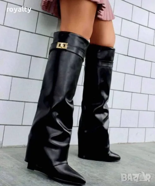 Ботуши на платформа - черна кожа, снимка 1