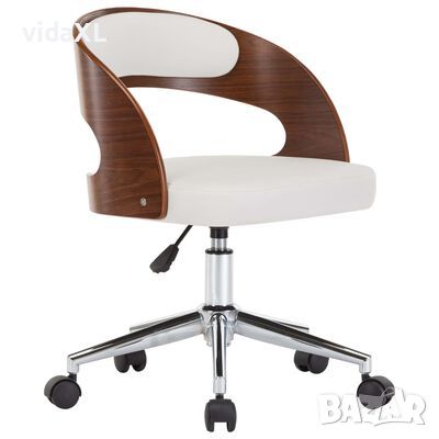 vidaXL Въртящ офис стол, бял, извито дърво и изкуствена кожа(SKU:3054837, снимка 1