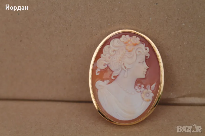 Изящна брошка с камея и златен обков, снимка 1