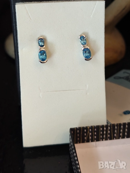 Сребърни обици със сини топази Син океан, снимка 1