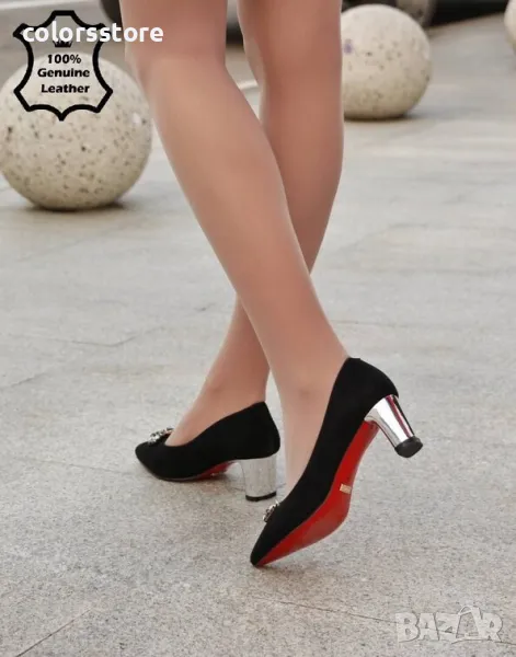 Обувки на ток - черен ЕСТЕСТВЕН велур - 17265Z-2-2K, снимка 1