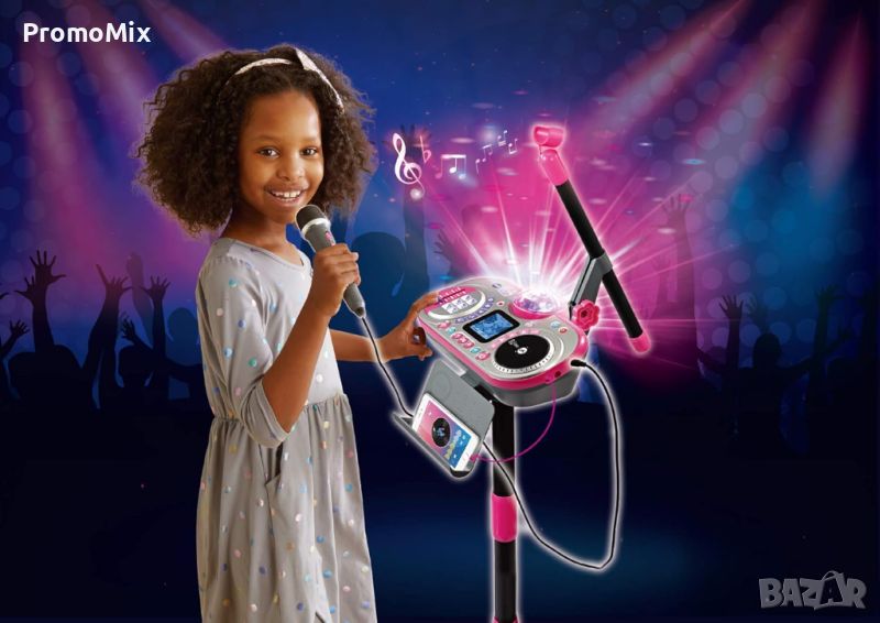 Музикално студио Vtech Kidi Superstar DJ 80-531703 Детски микрофон със стойка DJ пулт караоке музика, снимка 1