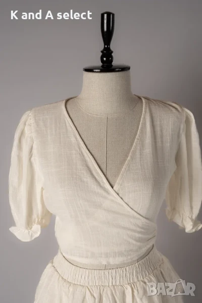 Къса блуза с буфан ръкави, снимка 1