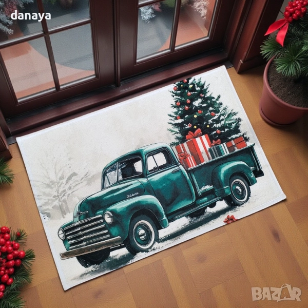 6131 Коледна постелка за врата с коледен камион или елха, 60x40 cm, снимка 1