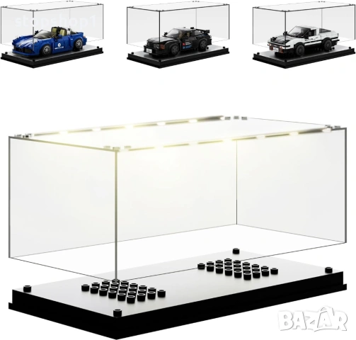 Акрилна витрина Mould King 27000 за Speed ​​Champion Cars, LED подреждаща се прозрачна витрина с чер