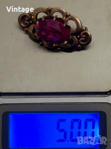 Антикварна съветска сребърна позлатена брошка с рубин , снимка 10 - Колиета, медальони, синджири - 53328876