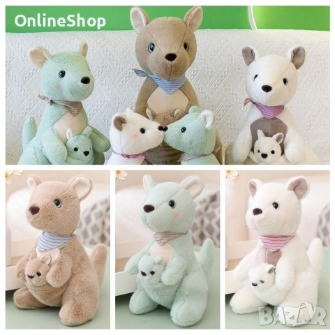 Кенгуру с бебе – Мека плюшена играчка 35см, снимка 7 - Плюшени играчки - 53276286