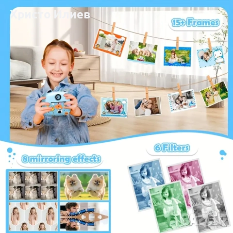 Фотоапарат с принтер за деца Фотоапарат за моментални снимки с принтер Лилав Розов Син, снимка 8 - Други - 52647134