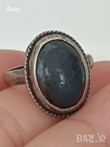Красив сребърен пръстен с естествен камък , снимка 1 - Пръстени - 46246464