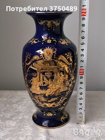 Порцеланова ваза с кобалтово -синя глазура и богата златна декорация., снимка 6 - Антикварни и старинни предмети - 53763656