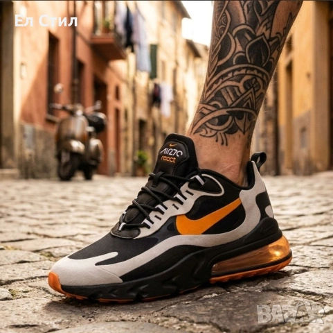 📌Мъжки Маратонки Nike Air Max 270 React – Black+Orange , снимка 2 - Маратонки - 54257720