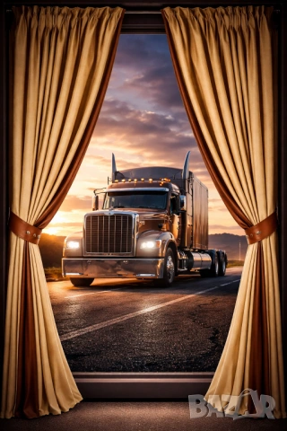 Пердета за камион 4 части бежово и кафяво – комплект за челно стъкло и странични