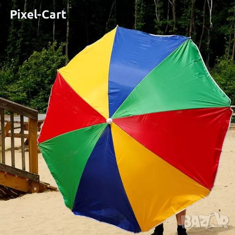 Многоцветен плажен чадър с чупещо рамо, снимка 3 - Други стоки за дома - 46459667