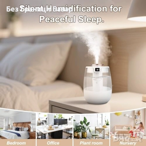 Нов USB овлажнител за въздух спалня 1.8L студена мъгла с 2 дюзи и нощна лампа, снимка 7 - Други стоки за дома - 54044718