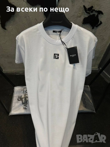 Balmain Мъжка Бяла Тениска👕Мъжка Блуза С Къс Ръкав В Бял Цвят Белмейн Код MensPoint11, снимка 2 - Тениски - 53701545