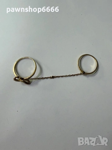 Златен двоен пръстен с верижка 14К - 2,27 грама, снимка 2 - Пръстени - 54190970