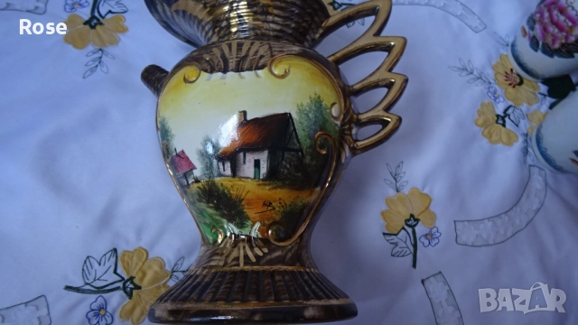 Винтидж керамична ваза, ръчно рисувана от H. Bequet Quaregnon, снимка 14 - Вази - 52650228