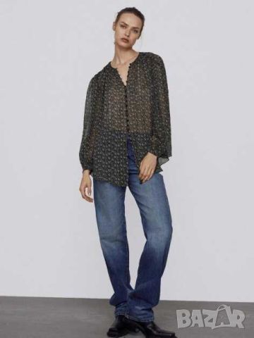 Дамска лека блуза с дълъг ръкав и копчета Zara, 99% полиестер, XL, снимка 2 - Блузи с дълъг ръкав и пуловери - 45778819