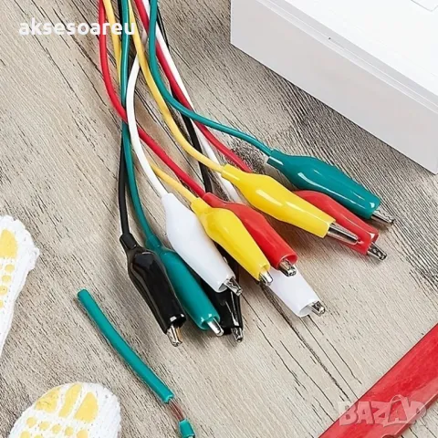 1 комплект 10 бр. електрически тестови кабели с двустранни щипки тип крокодил тестов държач 46 см, снимка 15 - Друга електроника - 50233291