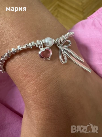 Нова сребърна гривна с обеци /комплект