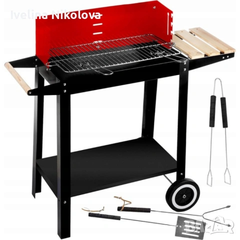 Градинско барбекю на колела, емайлирана стомана, 4 степени + Подарък 3 прибора, снимка 5 - Барбекюта - 53400217