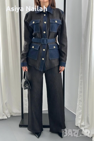Дамски сет от две части – риза с колан и панталон, елегантен модел, снимка 6 - Комплекти - 52792891