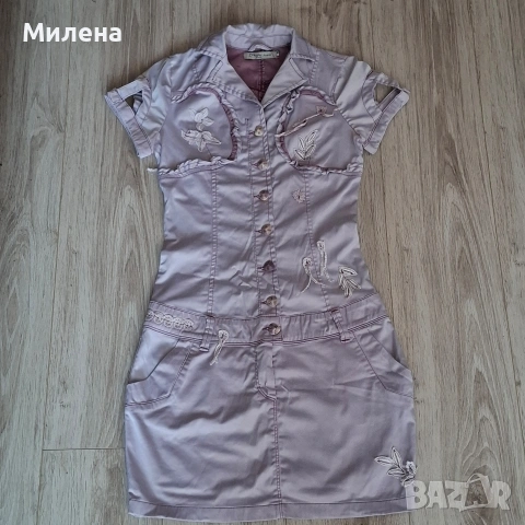 Сатенена лилава рокля M - Dishe jeans, снимка 2 - Рокли - 50202114