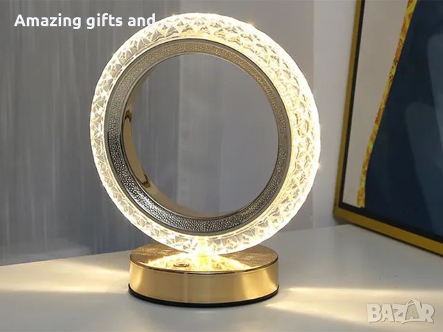 Настолна нощна лампа пръстен кристален led rgb,6 цвята на светлината !, снимка 2 - Настолни лампи - 45655342