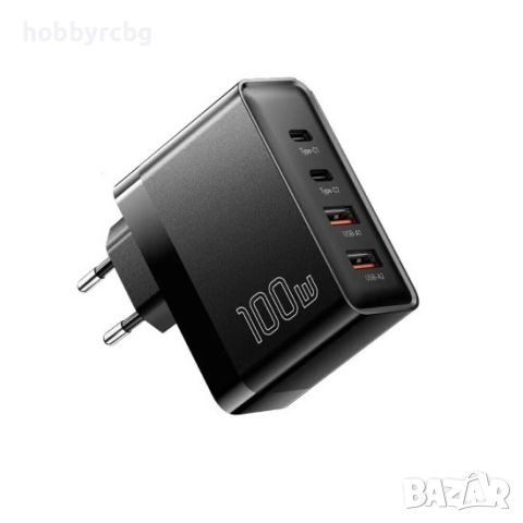 Бързо зарядно устройство GaN 100W 2x USB-А, 2x USB-C, черен или бял цвят, снимка 3 - Оригинални зарядни - 46395248