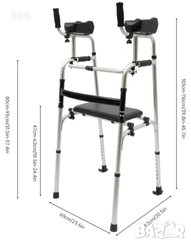 Сгъваема регулируема изправена проходилка с ролатори, с опора за ръце и 2 колела., снимка 2 - Други - 53495494