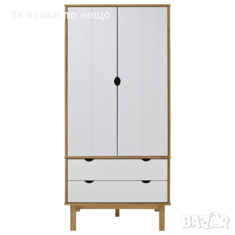 Гардероб кафяво и бяло 76,5x53x172 см бор масив Код P816, снимка 5 - Гардероби - 50829443