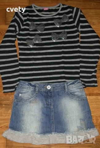 Дънкова пола Tom Tailor и подходяща блуза за ръст 140 , снимка 5 - Детски Блузи и туники - 54165163