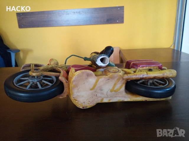 Стара Масивна СТАТУЕТКА РЪЧНО ИЗРАБОТЕНА на Моторист с Мотор Harley Davidson ВНОС от Англия, снимка 17 - Антикварни и старинни предмети - 52457105