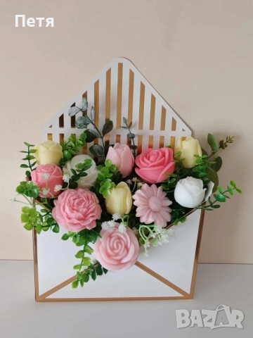 Букет сапунени цветя в плик, снимка 4 - Декорация за дома - 51792636