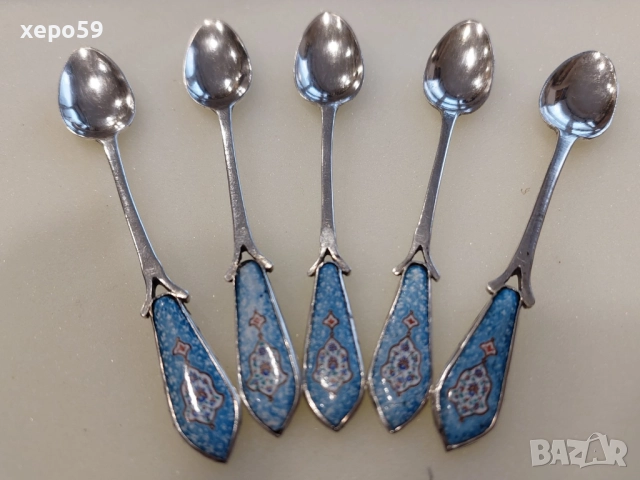 ССребърни 84 руски лъжички с емайл за чай или кафе-120 лв за брой,сребро 84, снимка 2 - Прибори за хранене, готвене и сервиране - 52637844