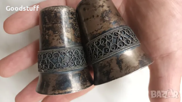 Стари посребрени чашки,филигран,Юммет,мелхиор,СССР, за ликьор, снимка 7 - Антикварни и старинни предмети - 50422290